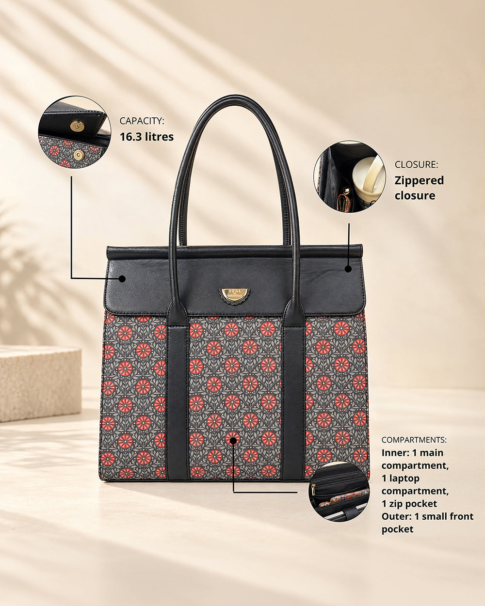 Teal by Chumbak Crimson Phool Jaal Flap Work Tote