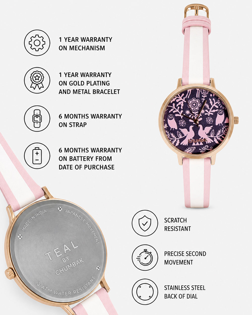 TEAL by Chumbak Floral Birds Wrist Watch- Pink