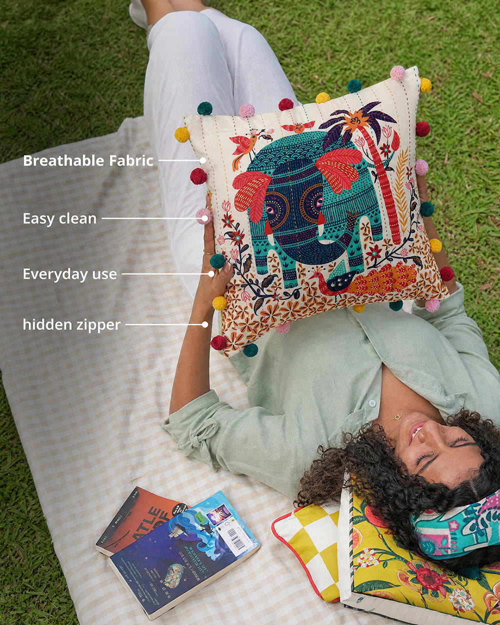 Galle Elephant 16" Gondh Cushion Cover