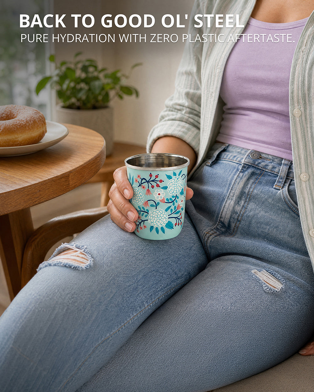 Blue Floral Steel Tumbler Small