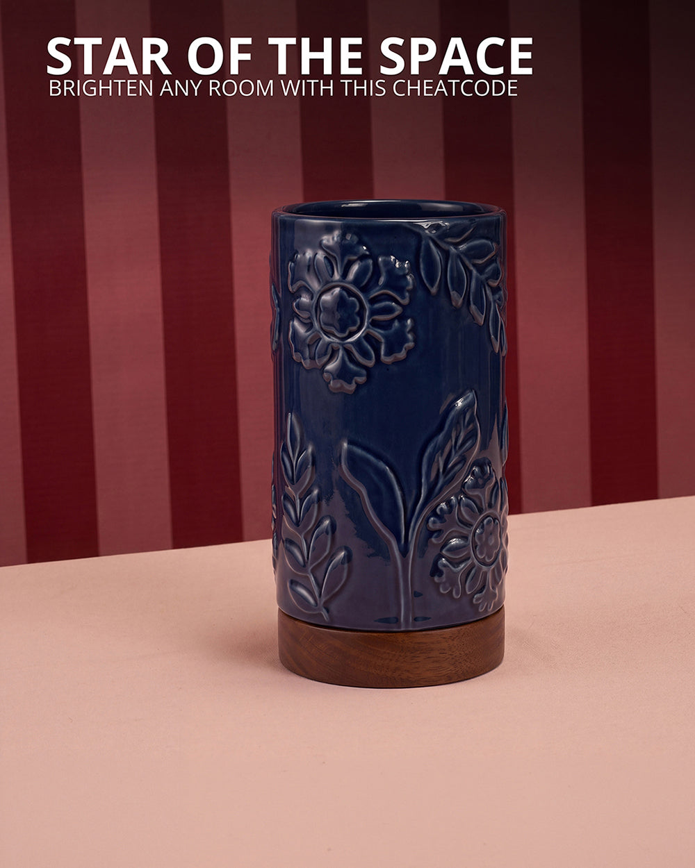 Midnight Bloom Vase with Wooden Base | Forest Folklore