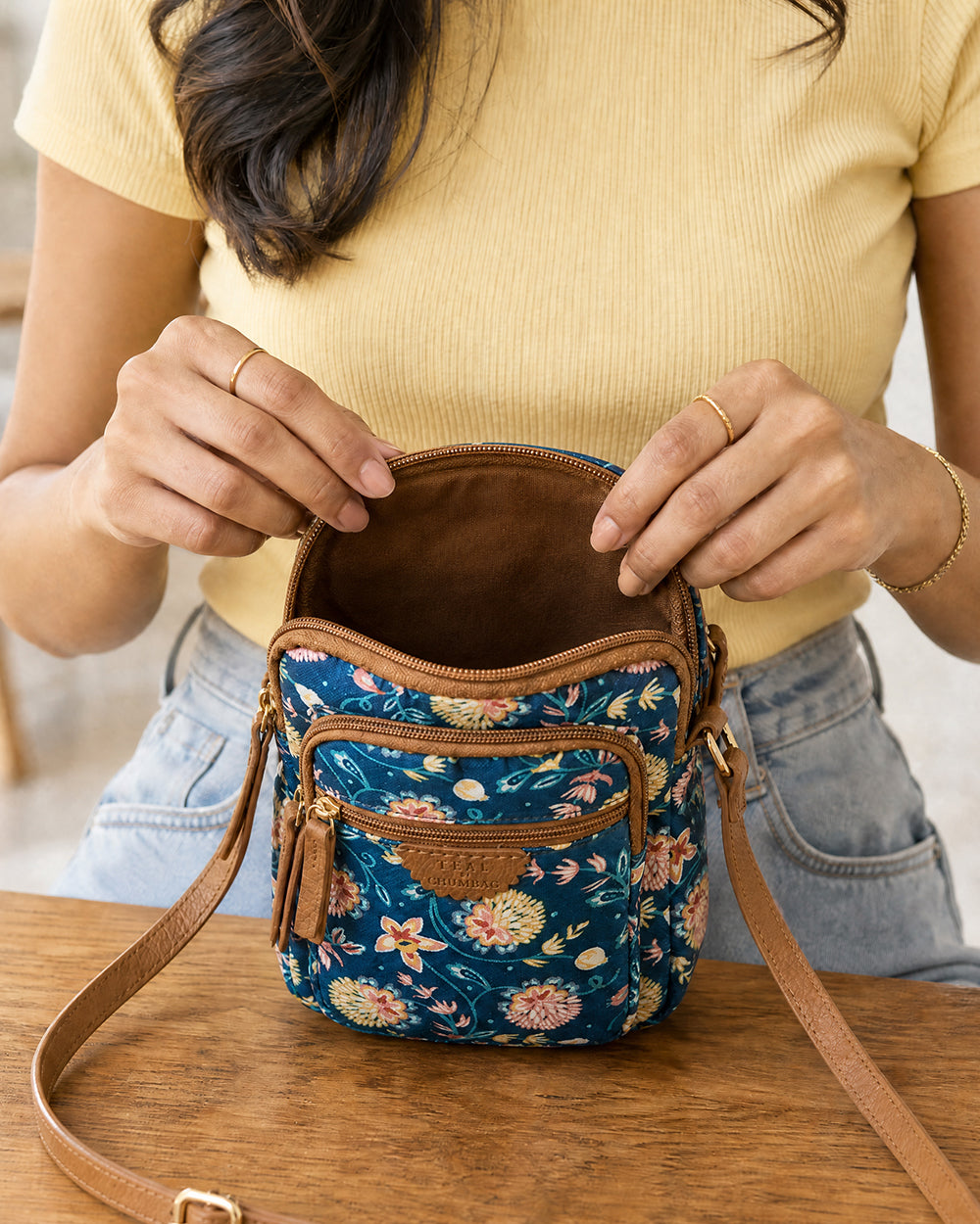Teal by Chumbak Blue Bloom Wallet Sling Bag