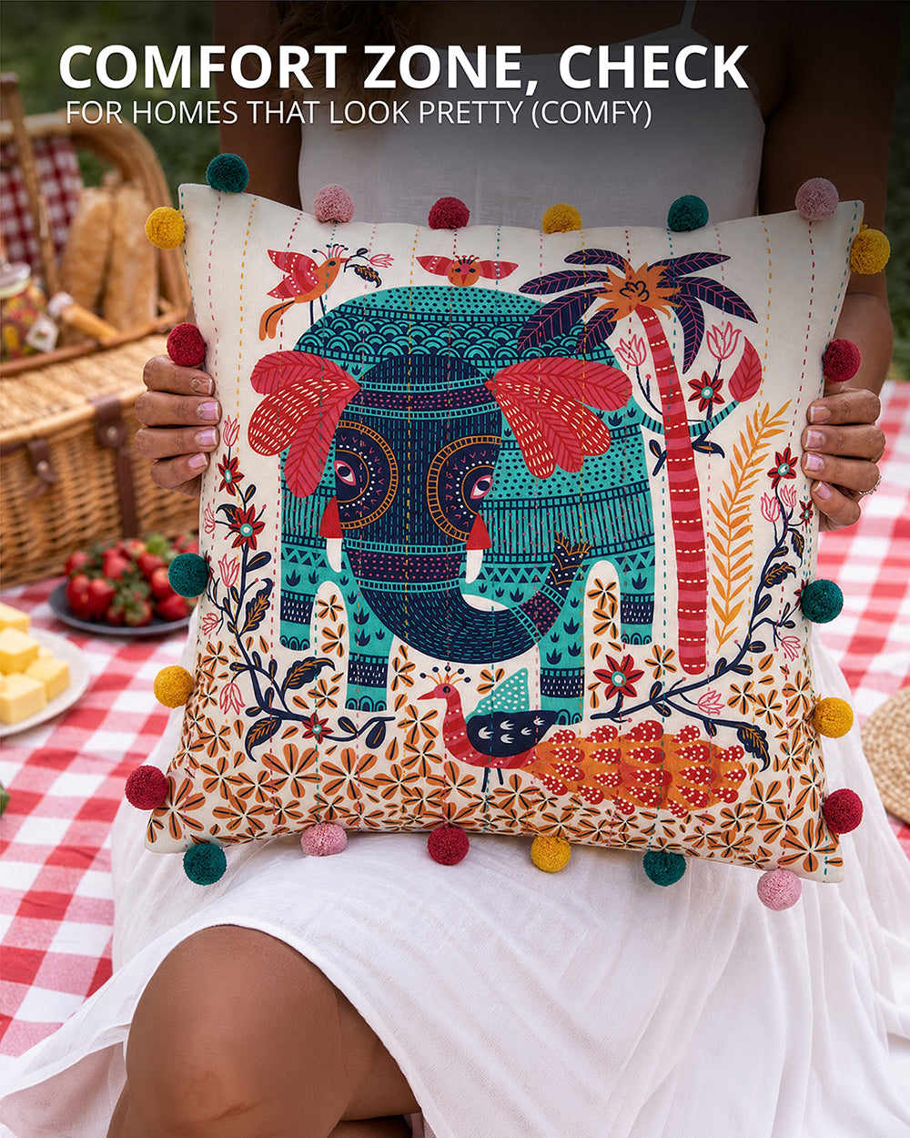 Galle Elephant 16" Gondh Cushion Cover