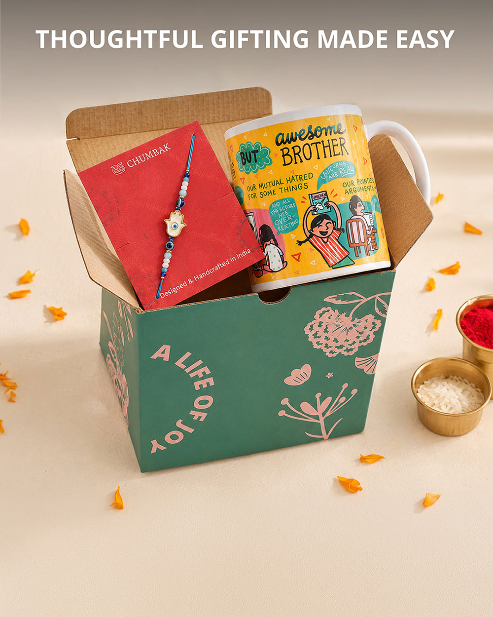 Hamsa Rakhi & Brew mug set of 2 - Threads of Joy
