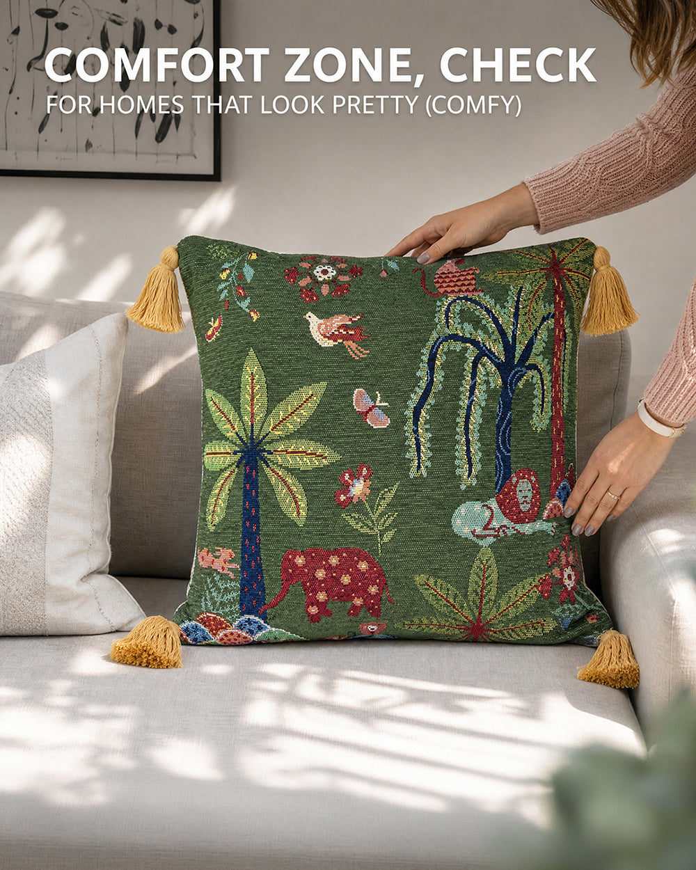 Tusker Trails Jacquard Cushion Cover | Forest Folklore