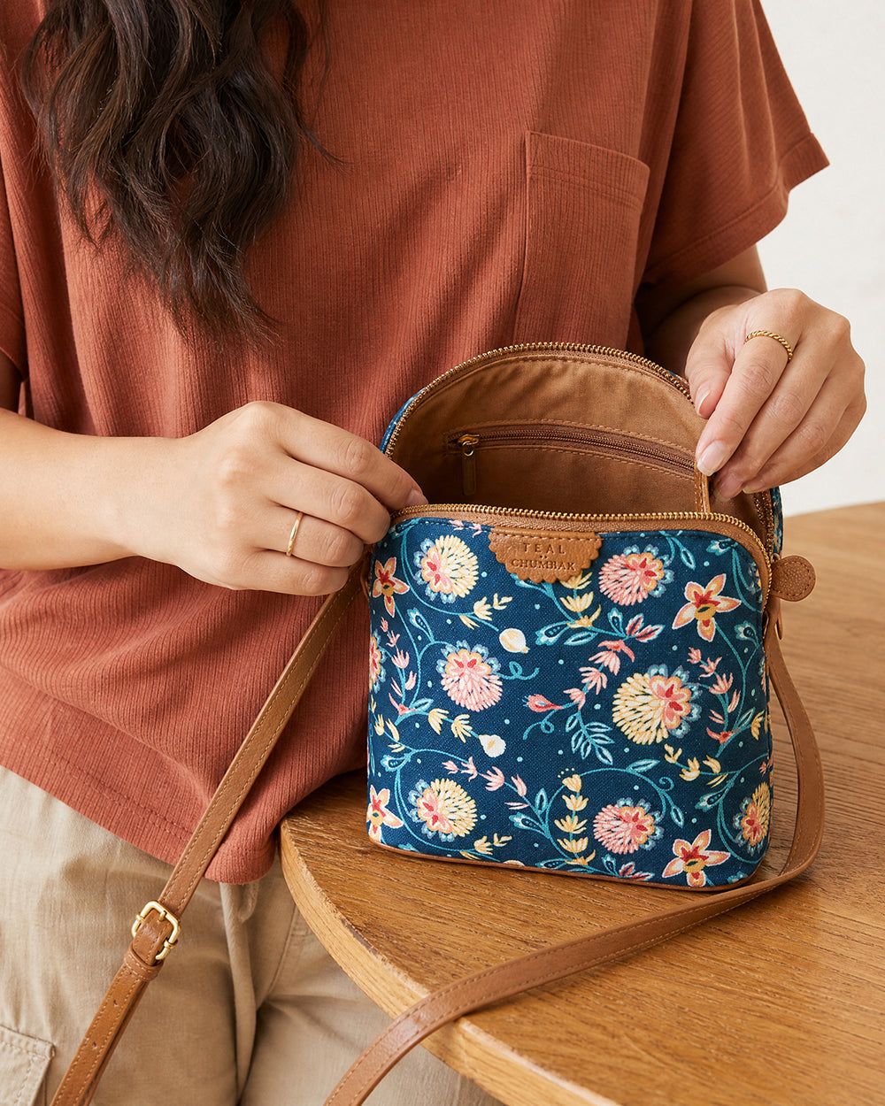 Teal by Chumbak Blue Bloom Sling Bag