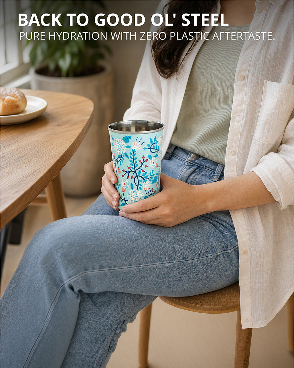 Blue Floral Steel Tumbler Large