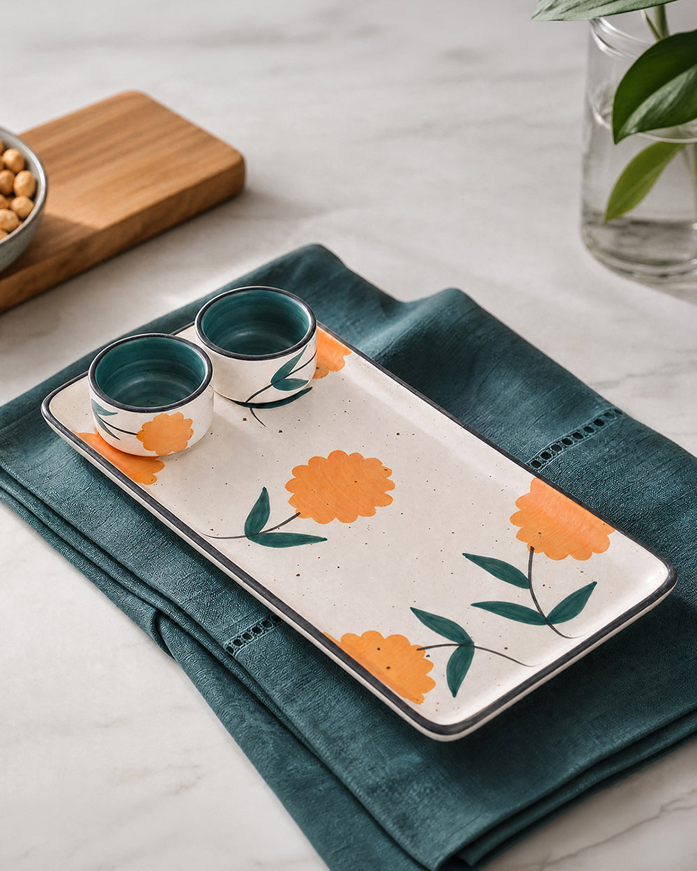 Marigold Chip & Dip Platter | Handpainted Stoneware