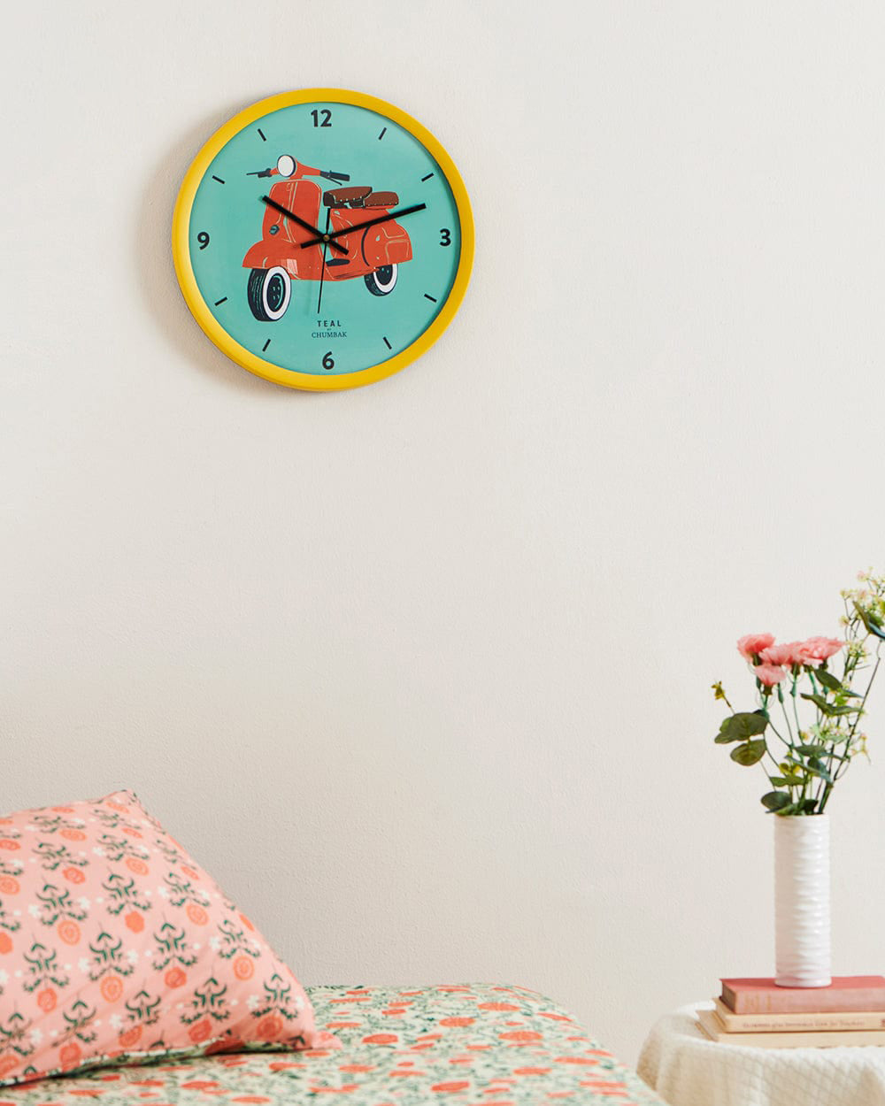 Chumbak Scooting Around Wall Clock - Yellow Rim