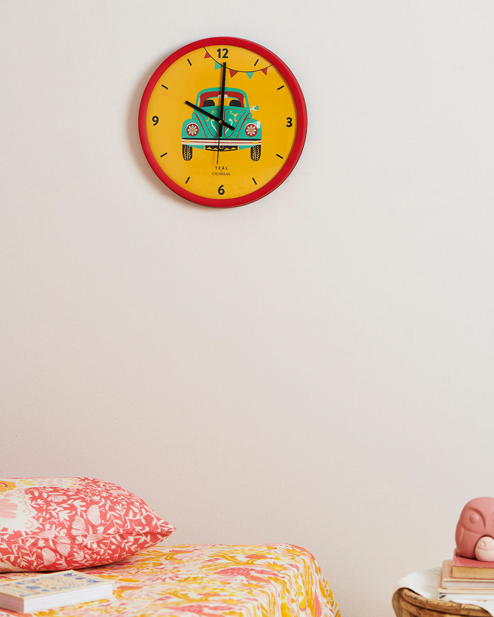 Chumbak Road Trip Wall Clock - Maroon Rim