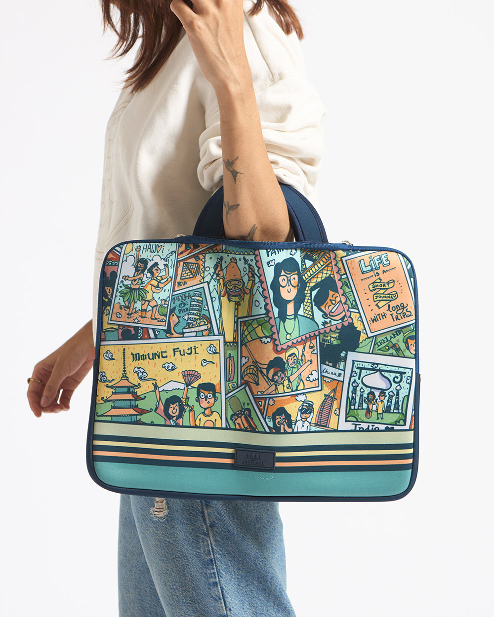 TEAL By Chumbak Around the world Laptop Sleeve - 15inch