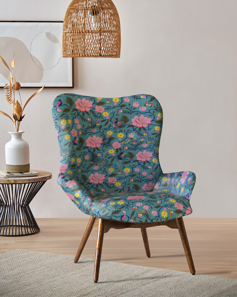 Mid Century Modern Wing Chair - Spring Bloom