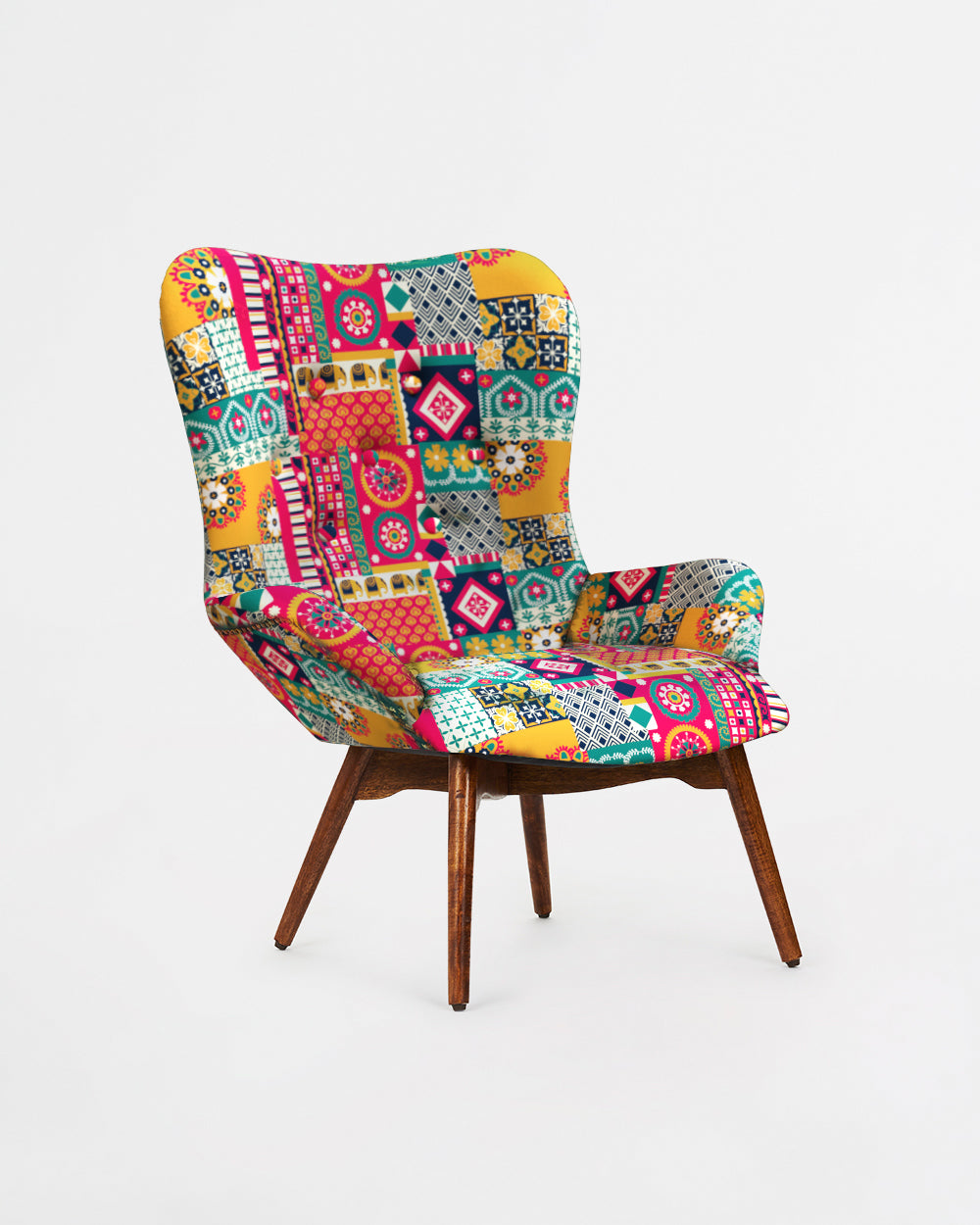 Mid Century Modern Wing Chair-Floral Swirls