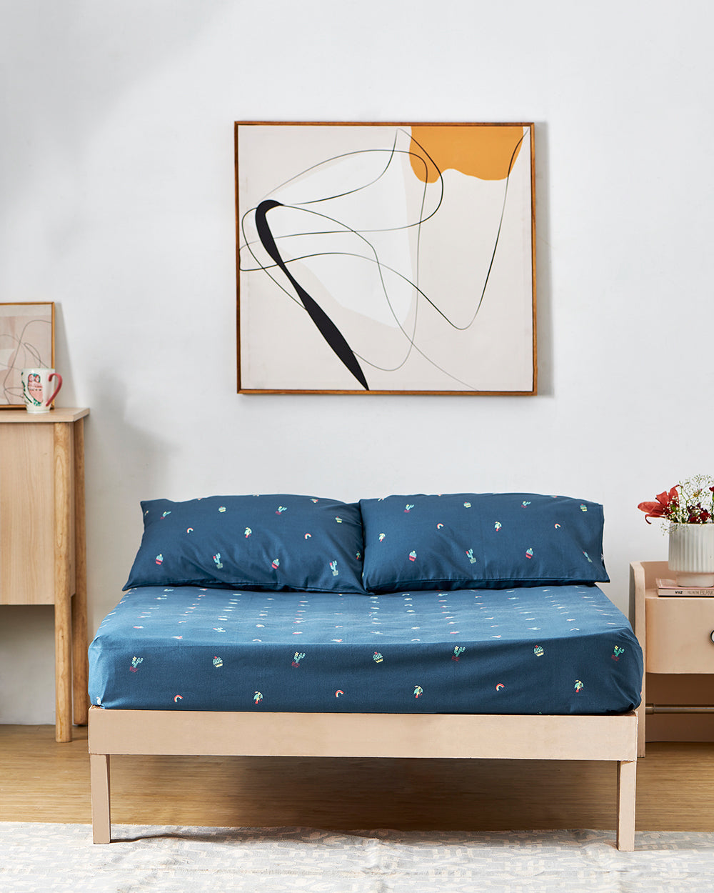 TEAL by Chumbak Sahara Desert Bedsheet - Queen size, 136TC, Dark Blue