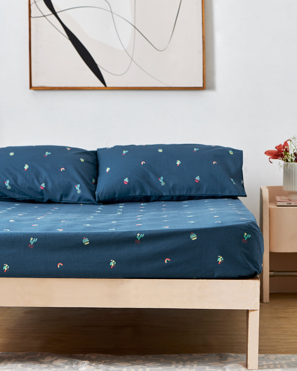 TEAL by Chumbak Sahara Desert Bedsheet - Queen size, 136TC, Dark Blue