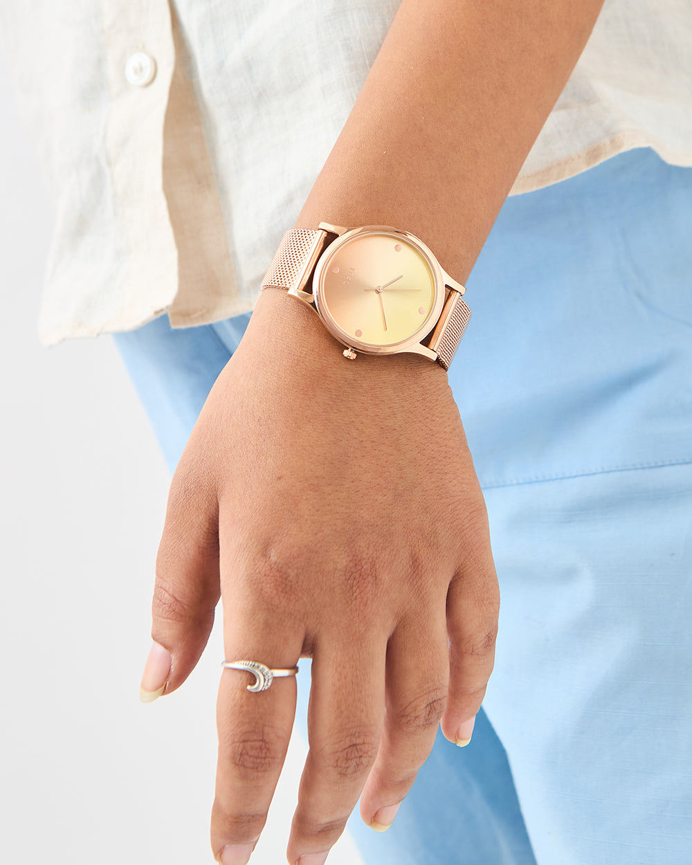 TEAL by Chumbak Sunset Ombre Watch, Metal Mesh Strap