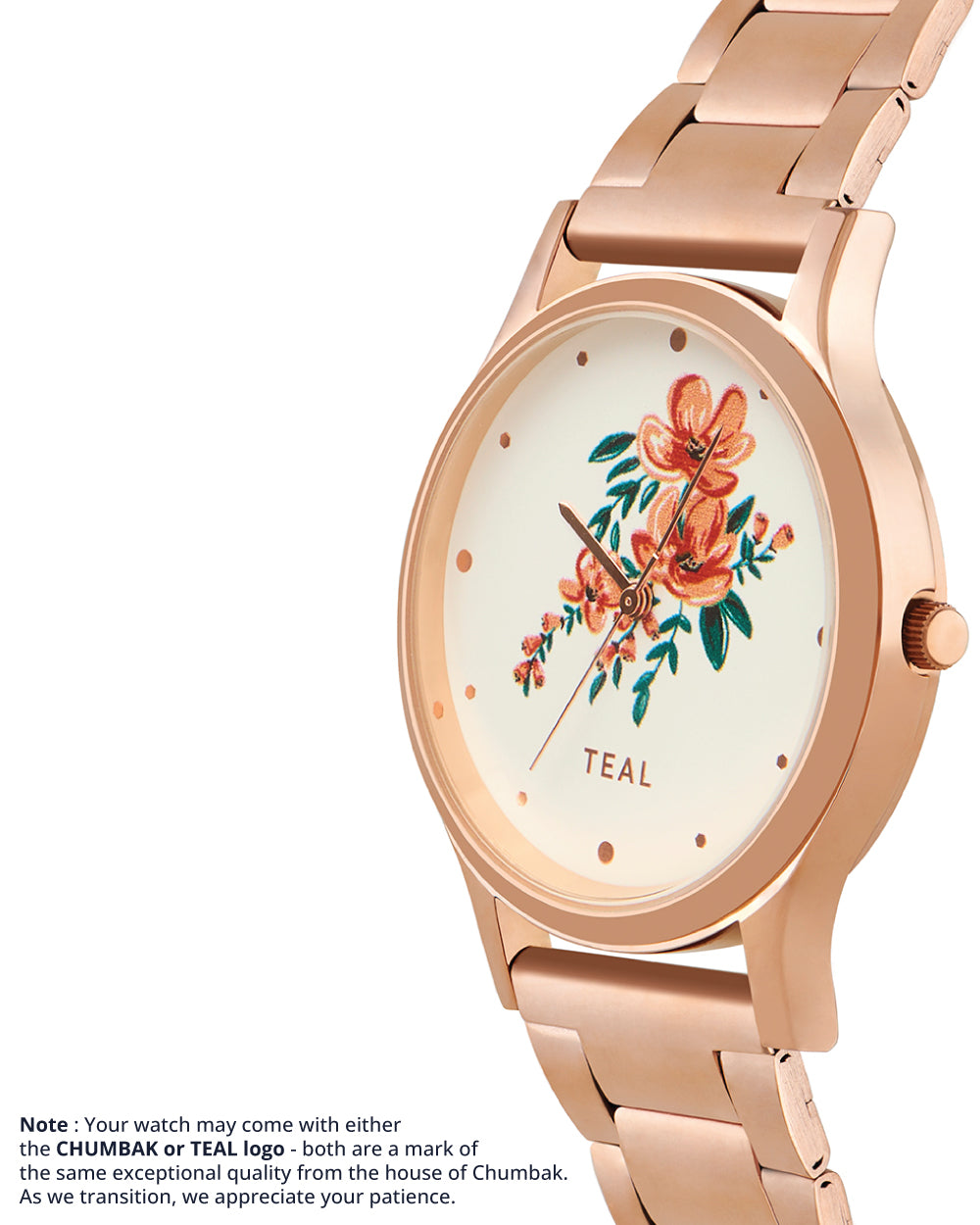 TEAL by Chumbak Jungle Flowers Watch, Metal link Strap