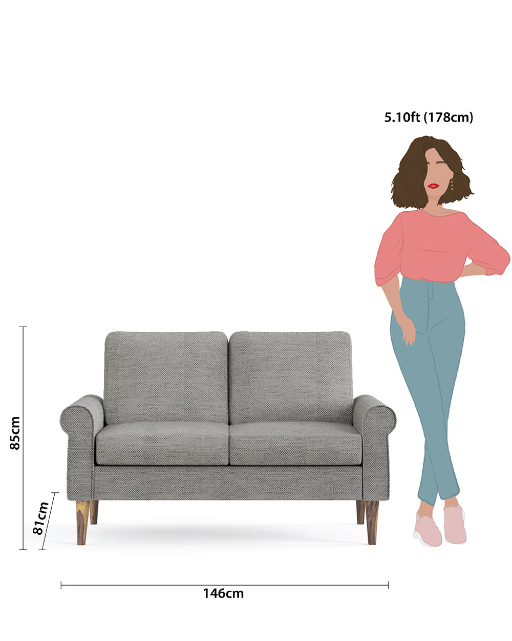 Colonial Couch 2 Seater Bangalore Grey Grey