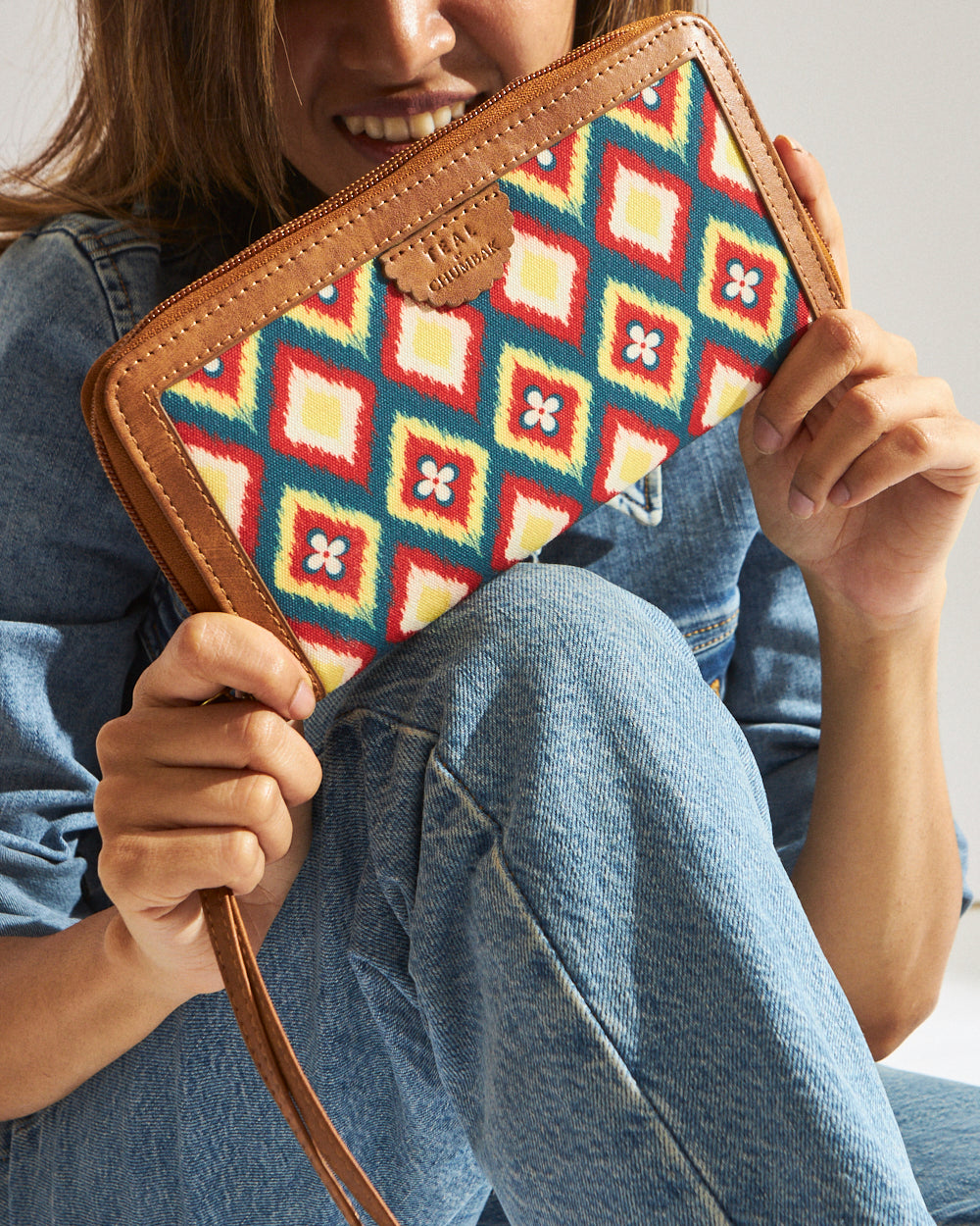 TealByChumbak Ikkat Glow Long Wallet