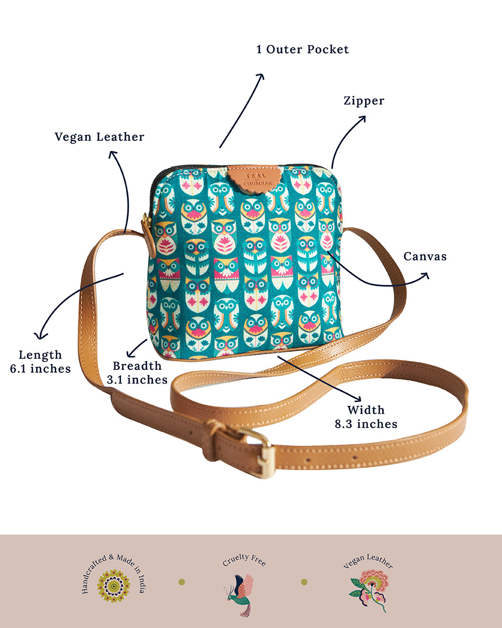 Teal By Chumbak Flower Owl Sling Bag - Teal