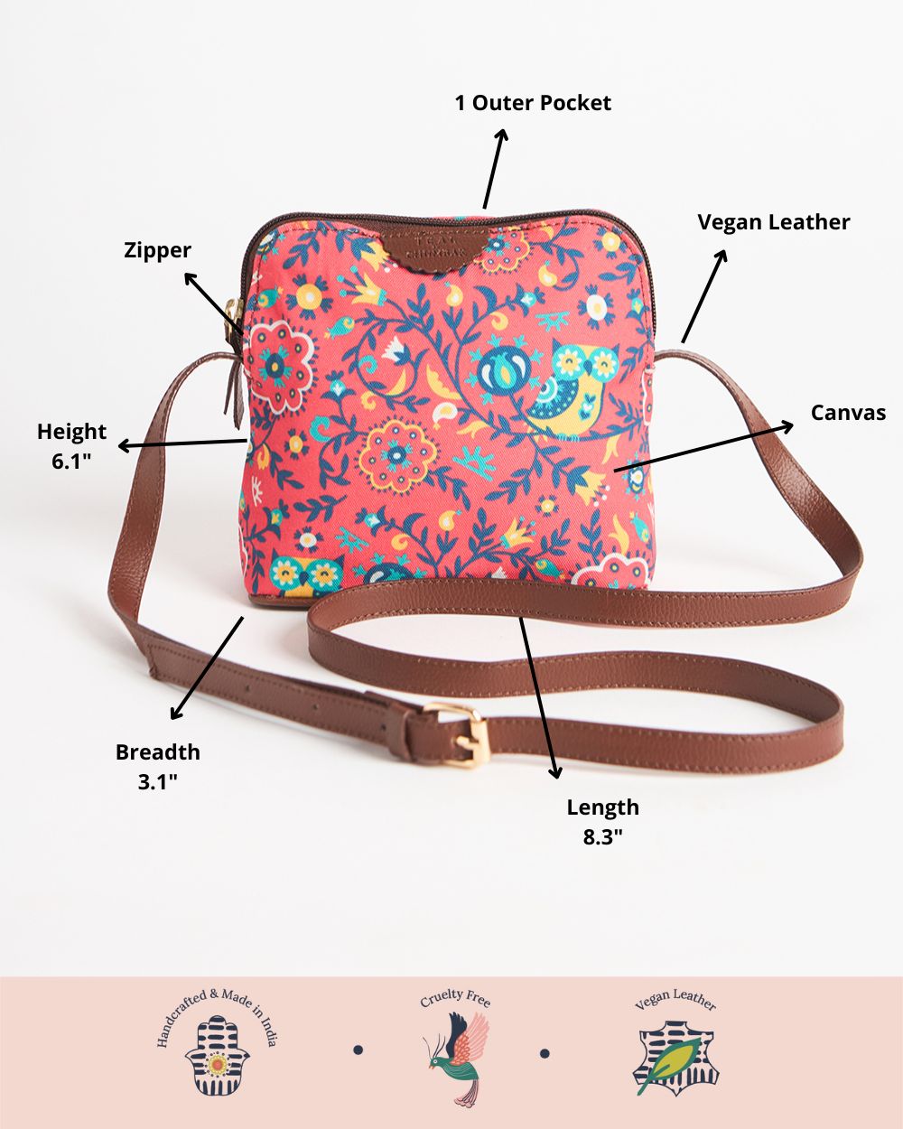 Teal By Chumbak Bukhara Blooms and Boons Sling Bag - Coral