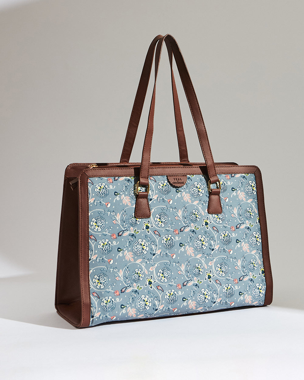 Teal by Chumbak Grey Bloom Office Tote