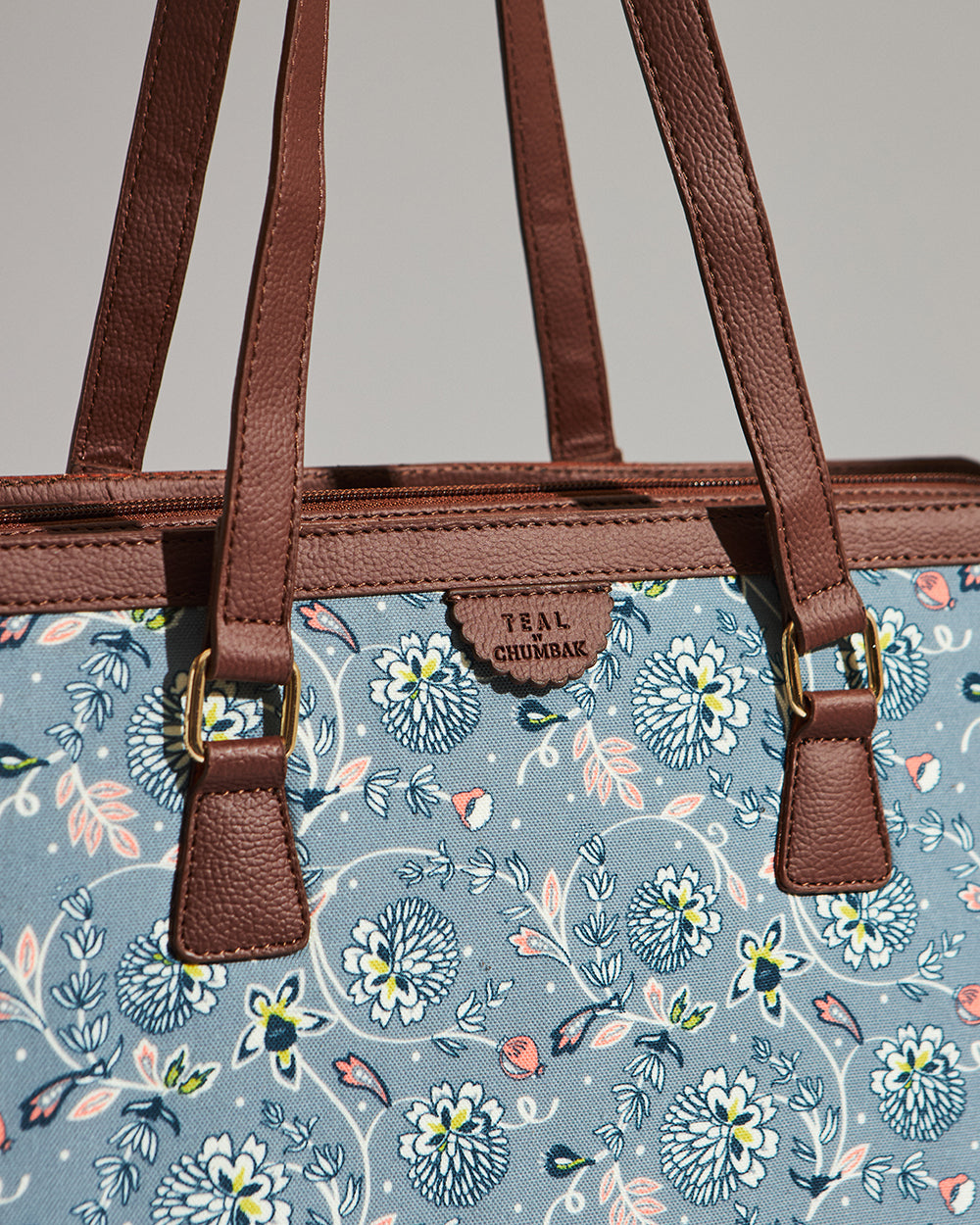 Teal by Chumbak Grey Bloom Office Tote