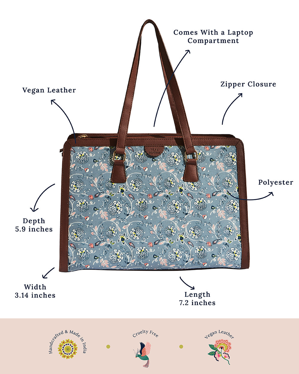 Teal by Chumbak Grey Bloom Office Tote