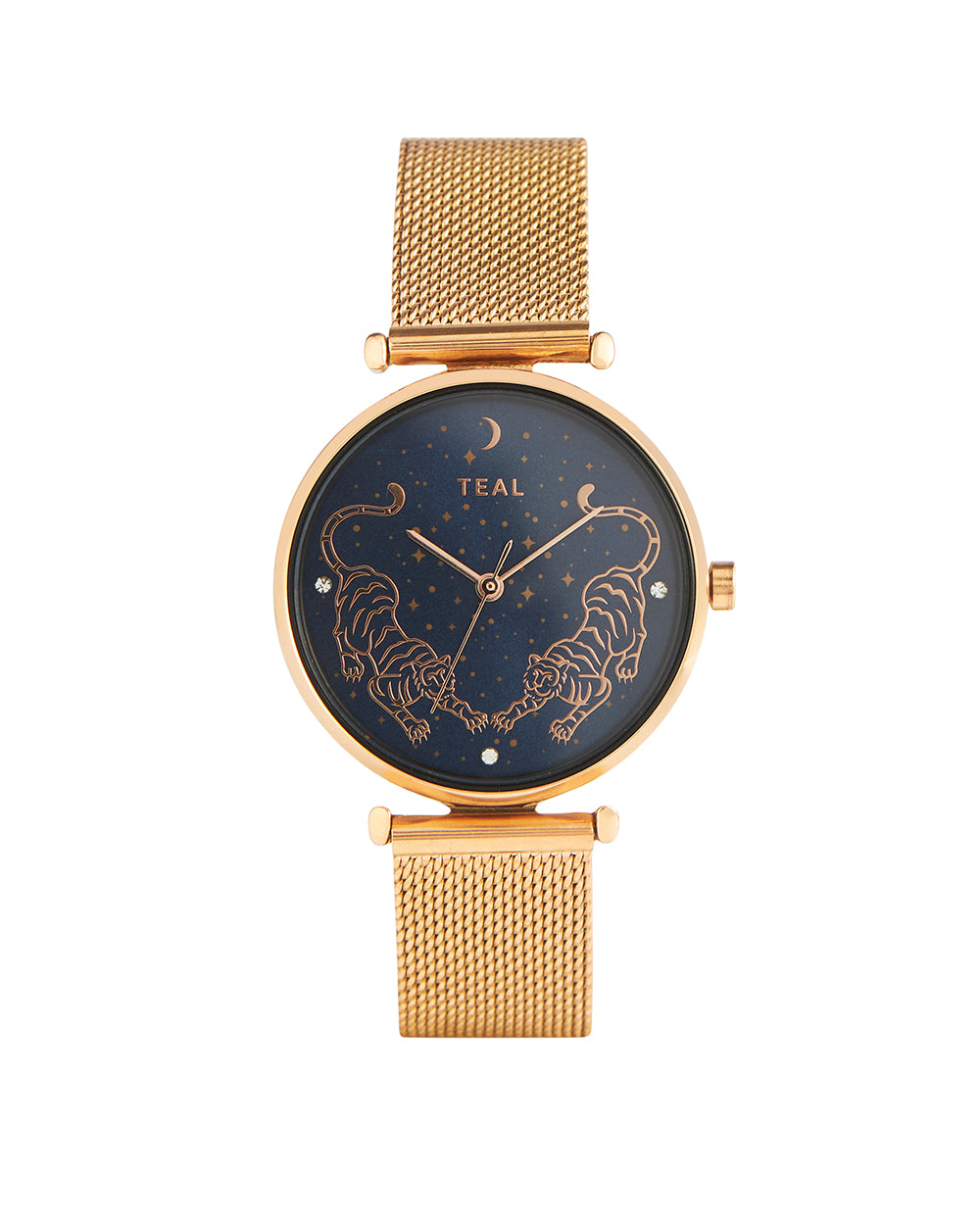 Teal by Chumbak Tiger-Tiger Watch | Metal Mesh Strap - Gold