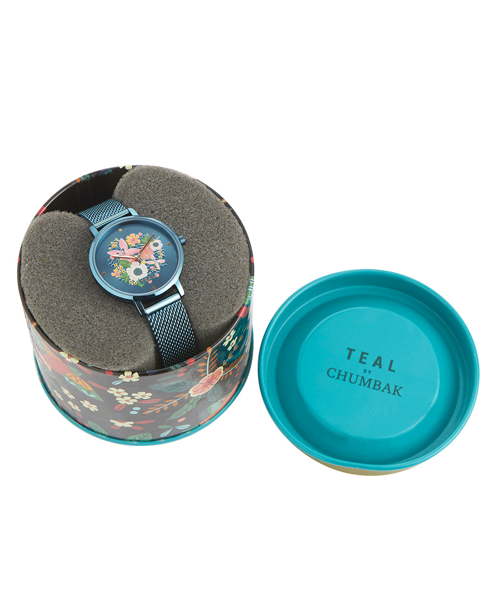 Teal by Chumbak Wildflower Watch| Metal Mesh Strap - Blue