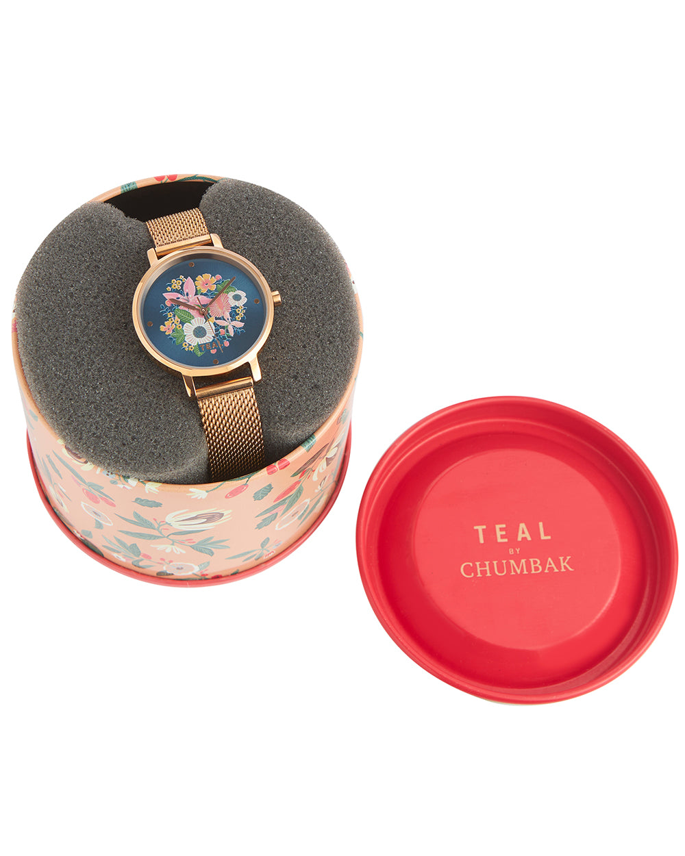 Teal by Chumbak Wildflower Watch Metal | Mesh Strap - Rose Gold