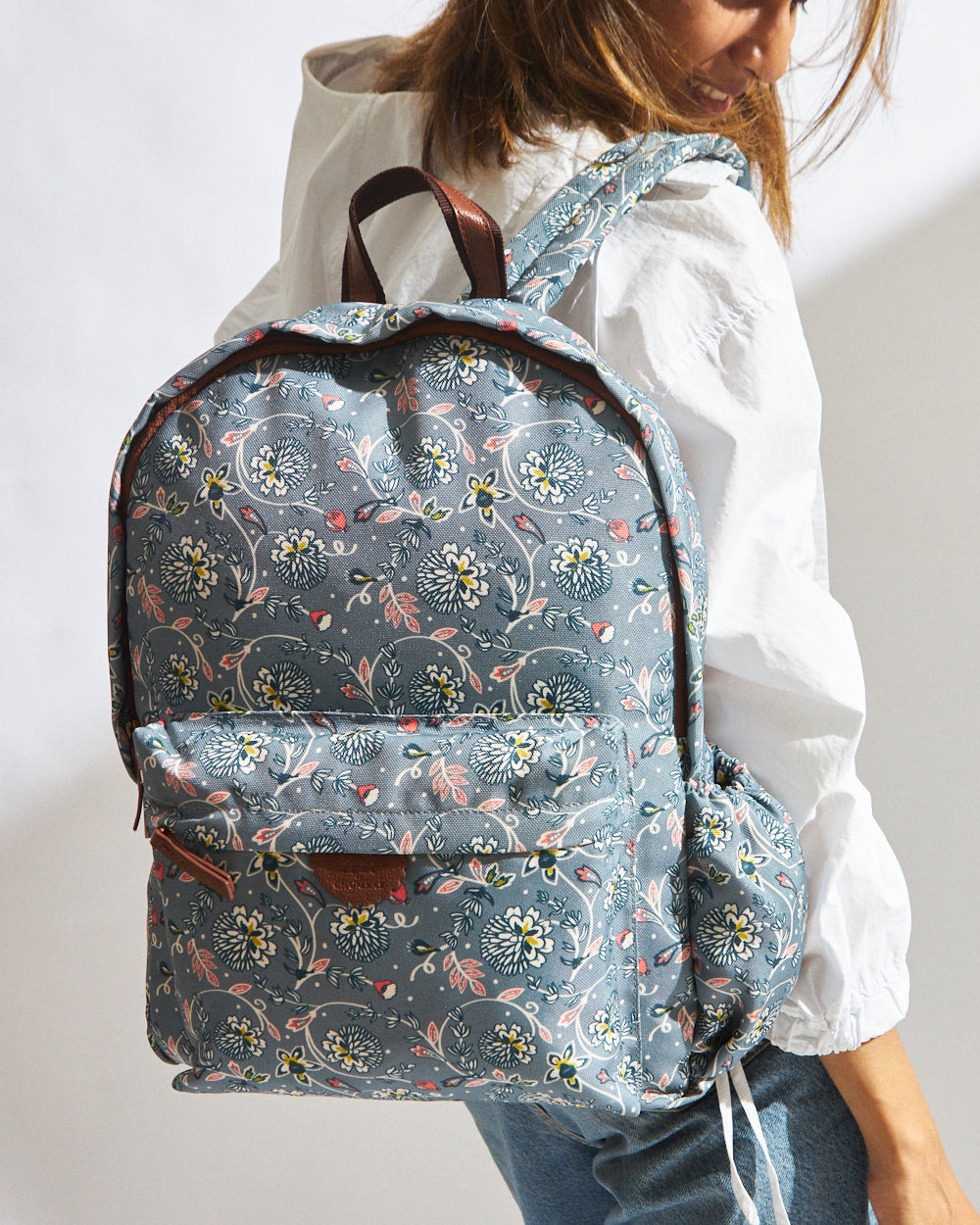 Teal by Chumbak Grey Bloom Laptop Backpack