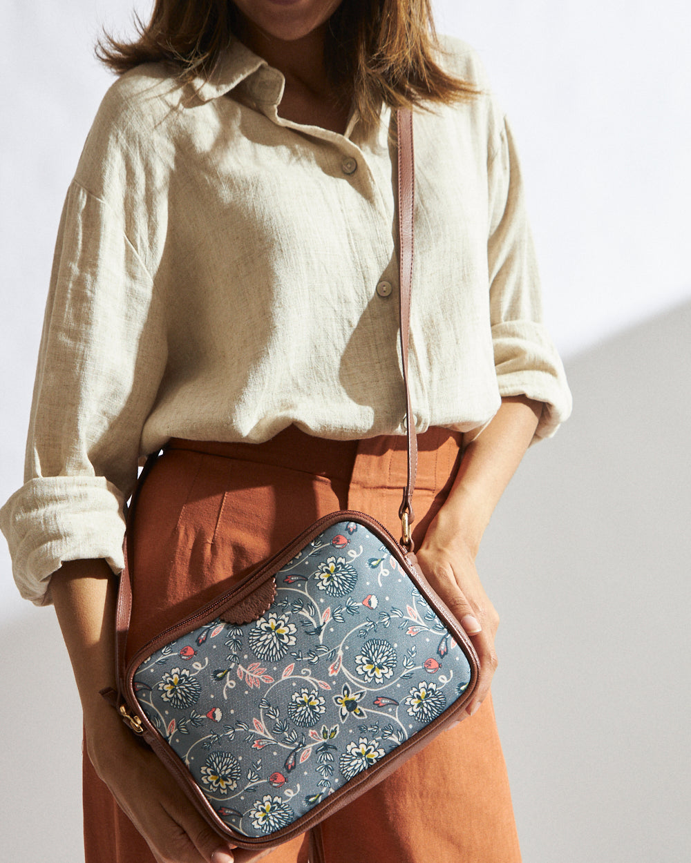 Teal by Chumbak Grey Bloom Box Sling Bag