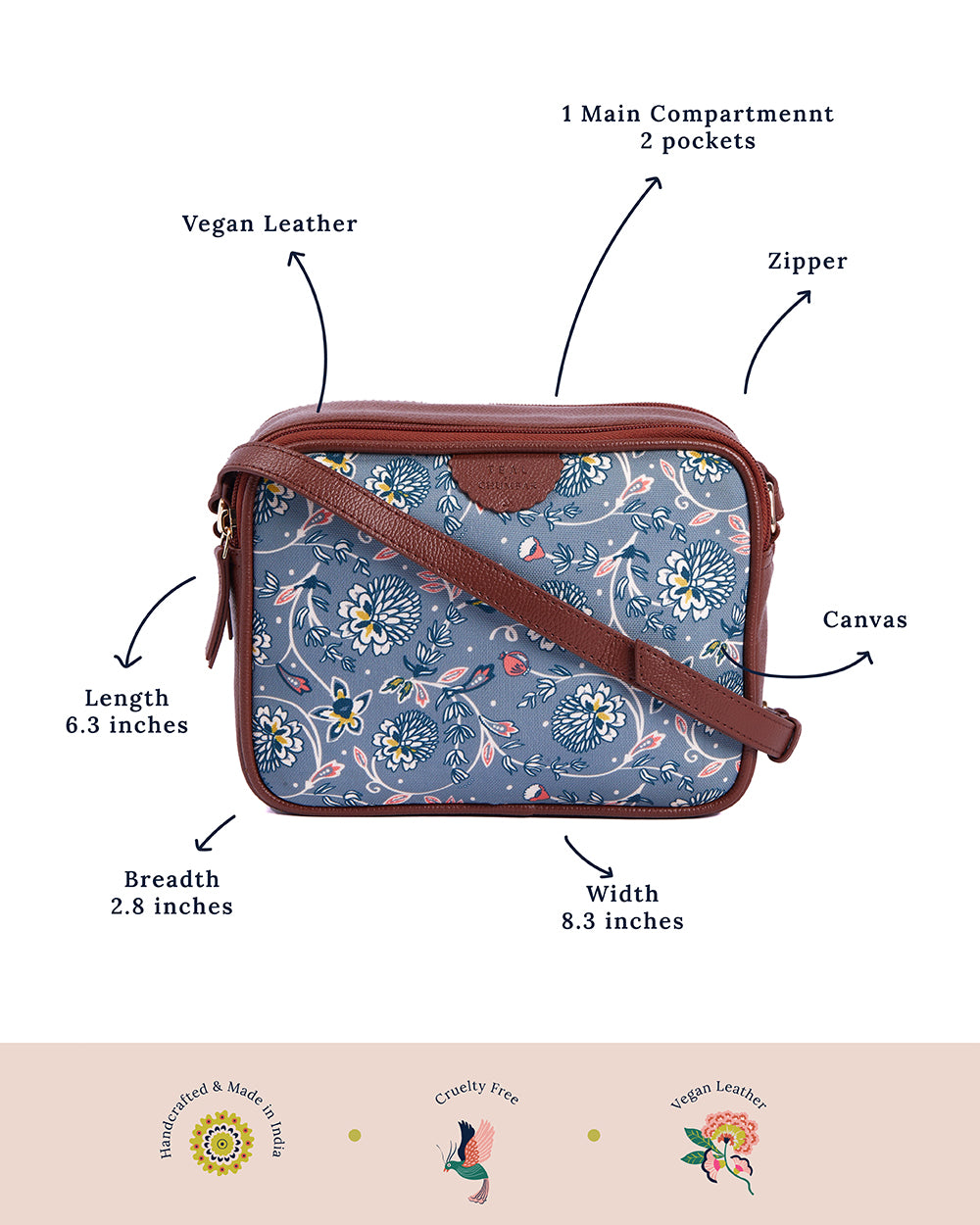 Teal by Chumbak Grey Bloom Box Sling Bag