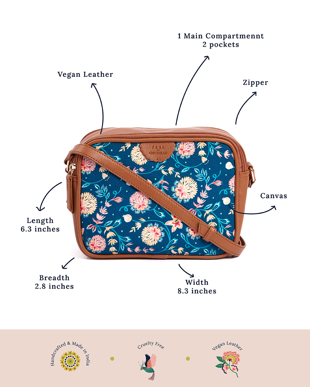 Teal by Chumbak Blue Bloom Box Sling Bag