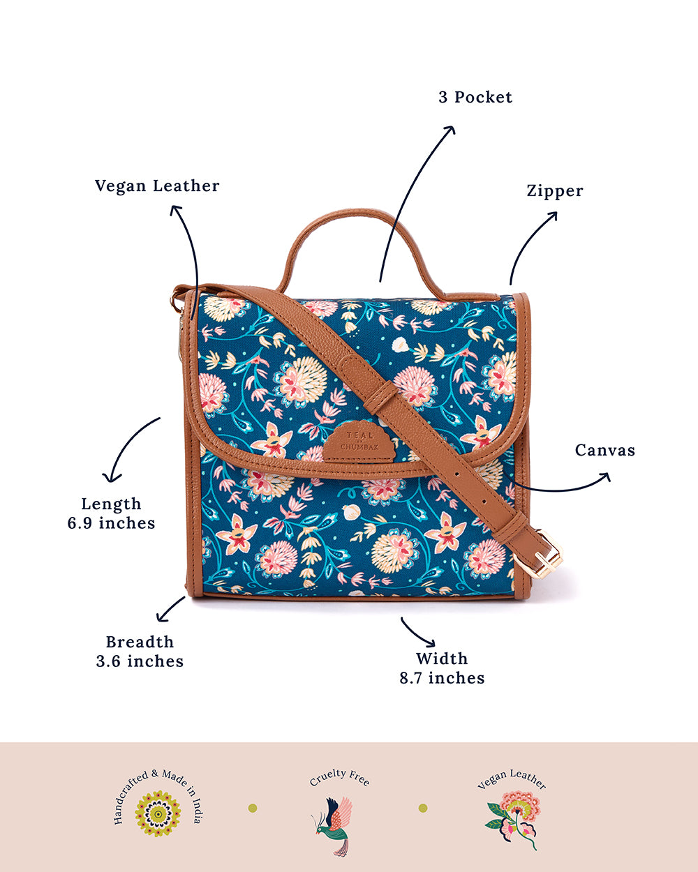 Teal by Chumbak Blue Bloom Crossbody Bag