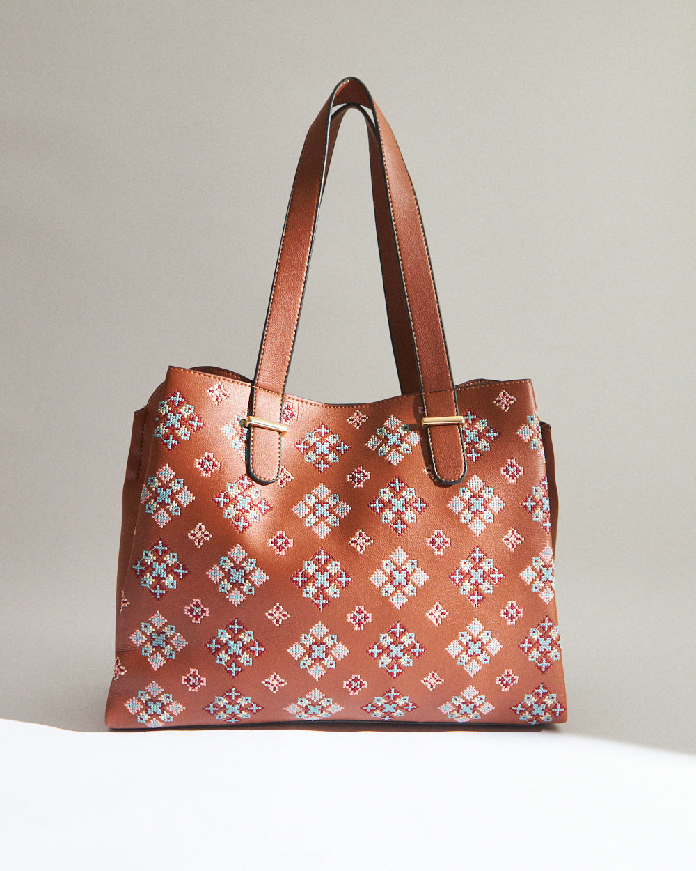 Vintage Cross Stitch Tote -Tan