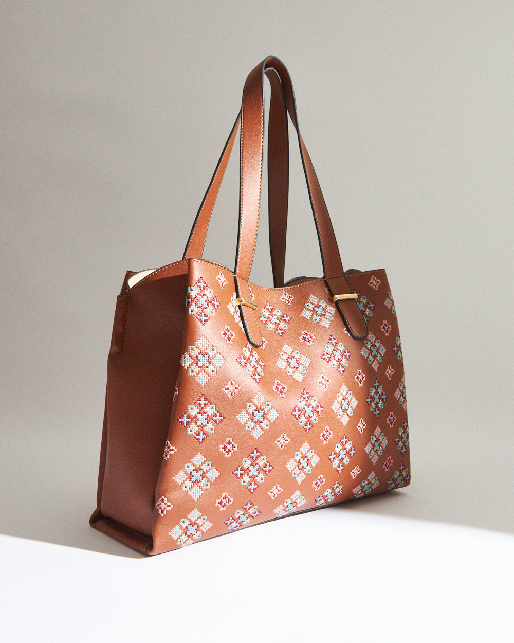 Vintage Cross Stitch Tote -Tan