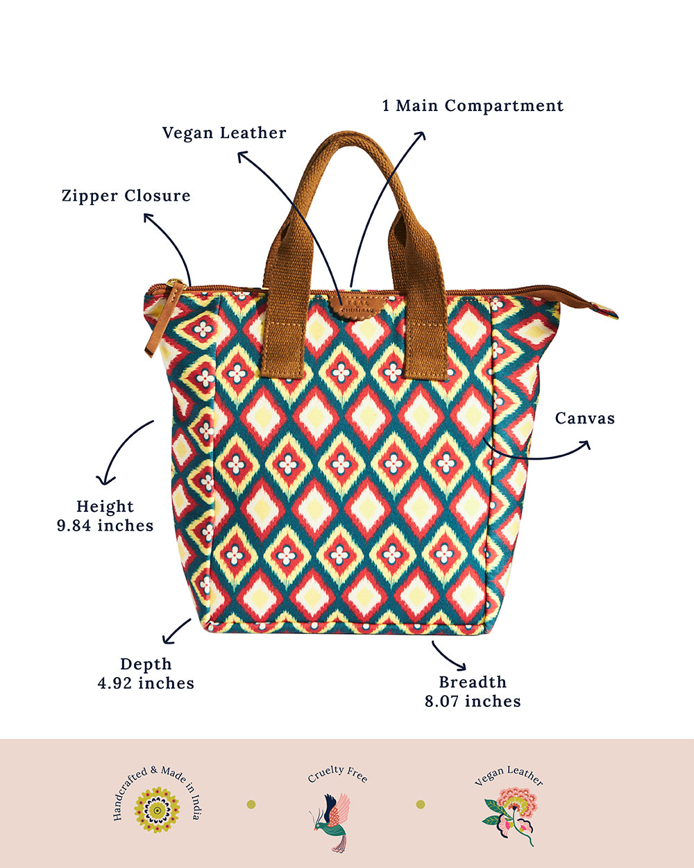Teal By Chumbak Ikkat Glow Lunch Bag - Large