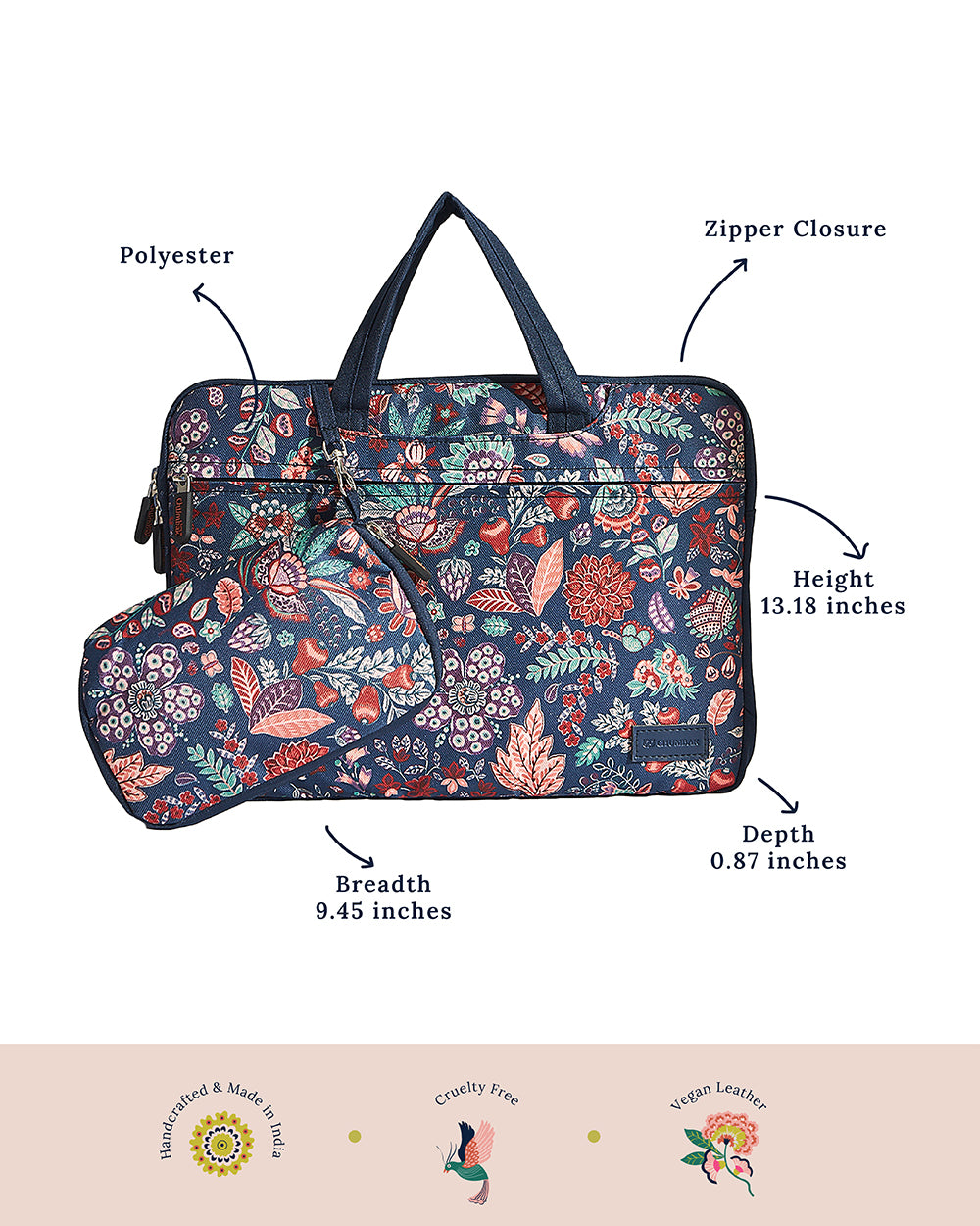 13.5inch Batik Bloom Laptop Sleeve, Navy