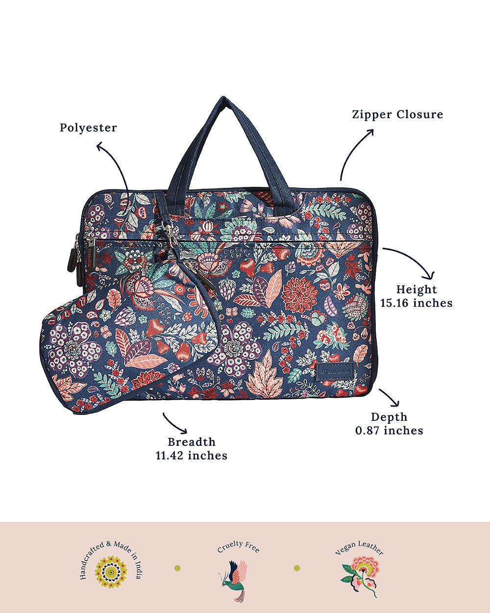 Batik Bloom Laptop Sleeve, Navy - 15inch
