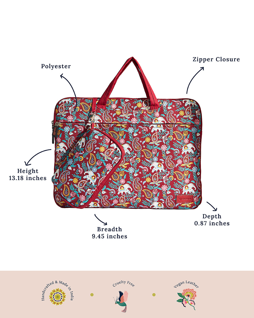13.5 inch India Boho Laptop Sleeve, Red