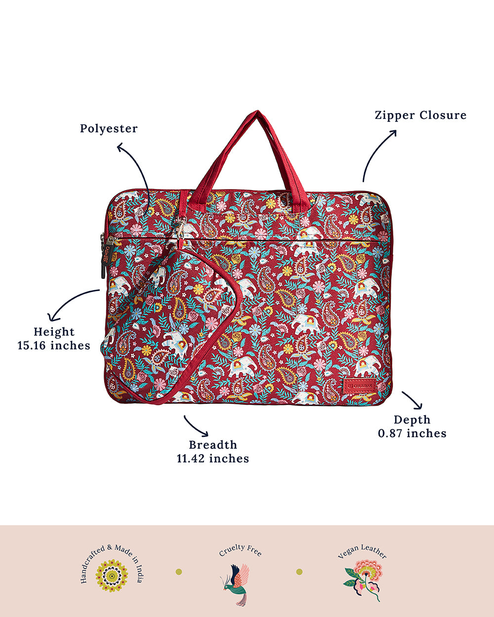 India Boho Laptop Sleeve, Red - 15inch