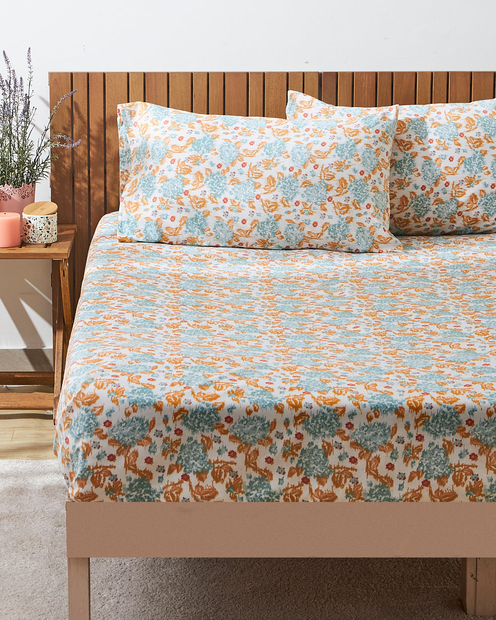 TEAL by Chumbak Pixel Florals Bedsheet, Teal - Queen size, 104 TC