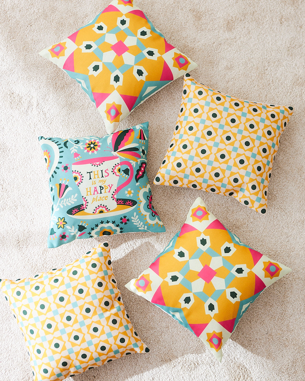 Teal by Chumbak 16" Cushion Covers , Set of 5 Multi color| Zip closure