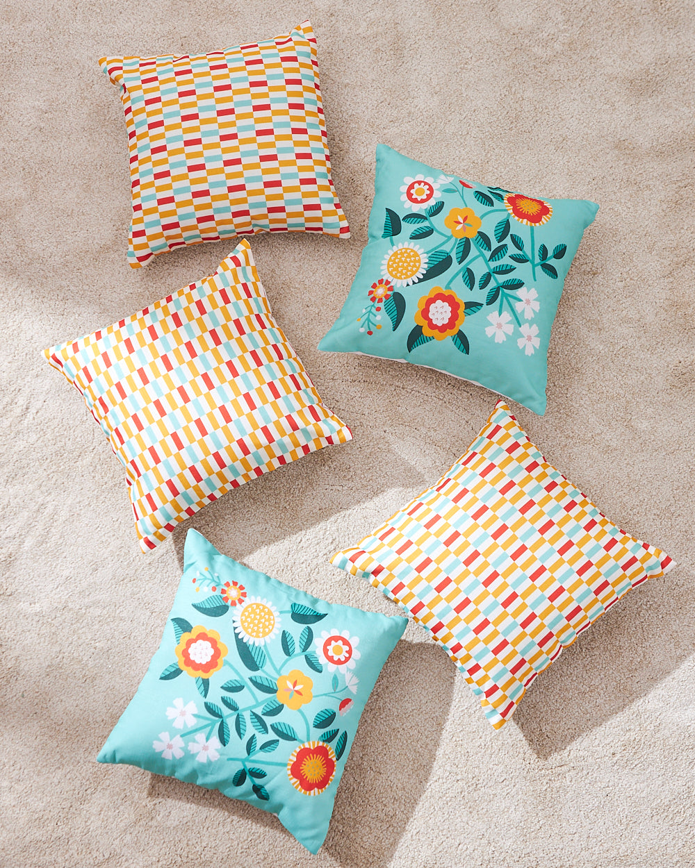 Teal by Chumbak | Floral Blush 16" Cushion Covers, Set of 5