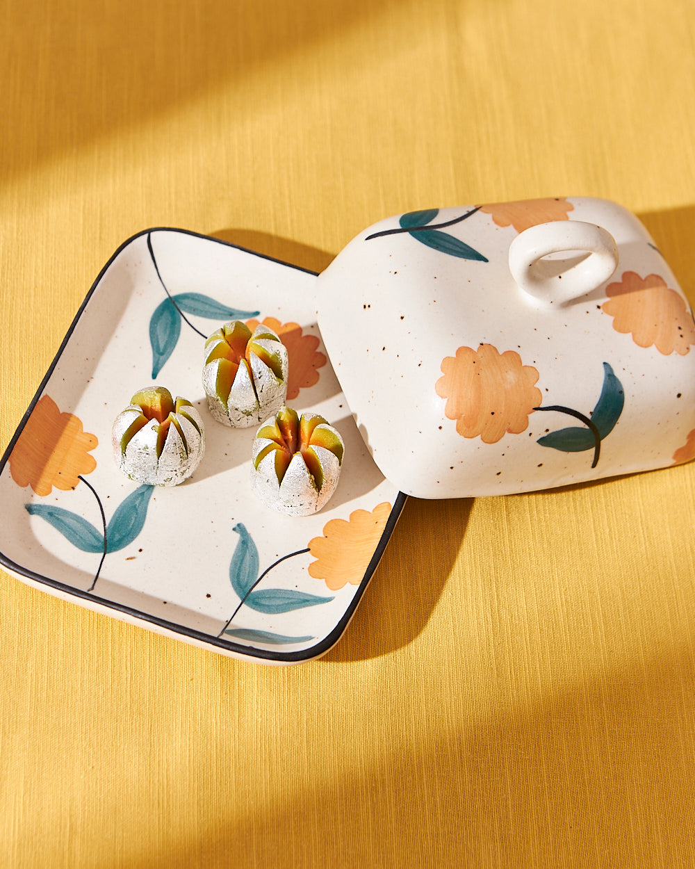 Marigold Butter Dish| Handpainted Stoneware