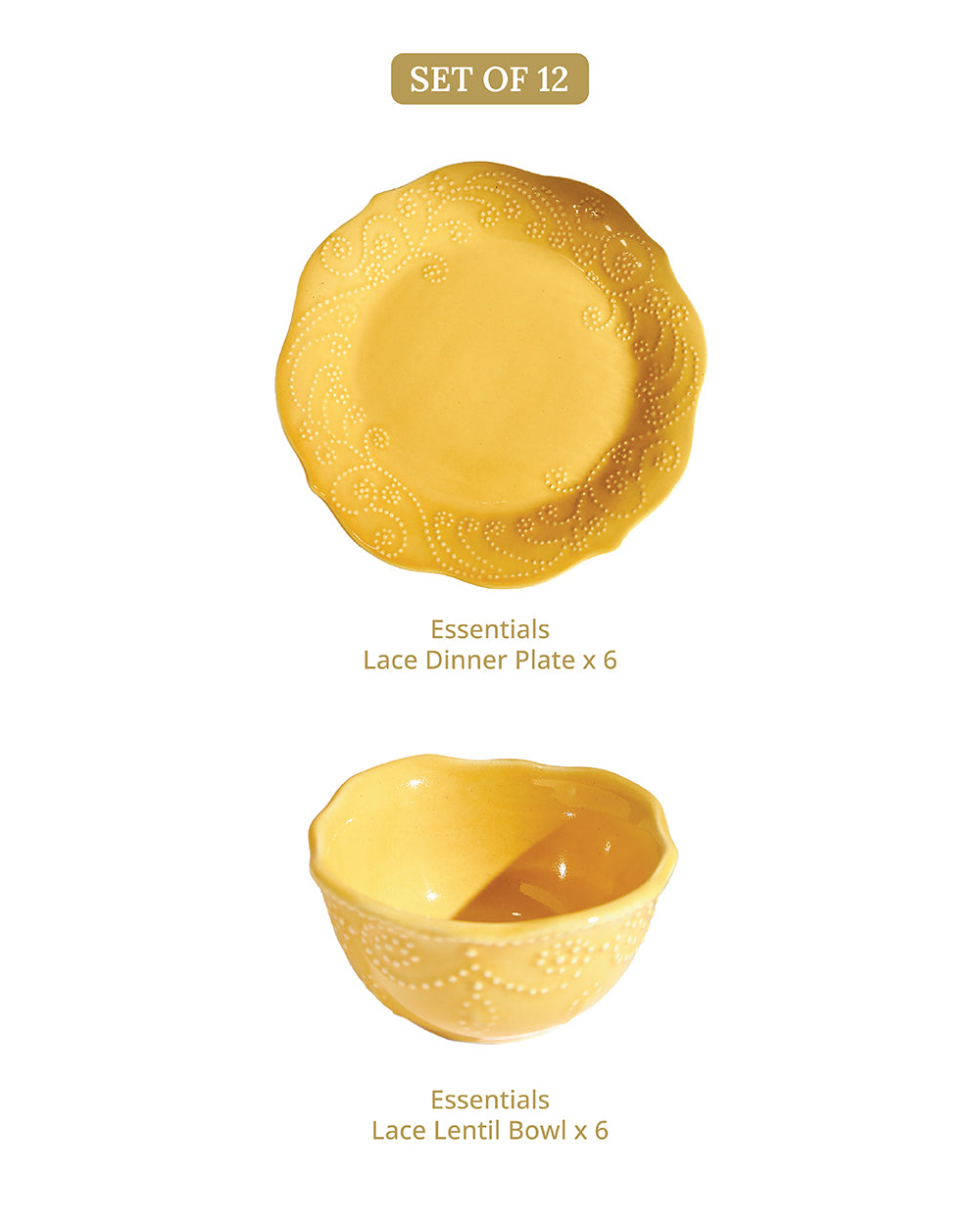 Set of 12 | Essentials Dinner Plates & Bowls, Yellow