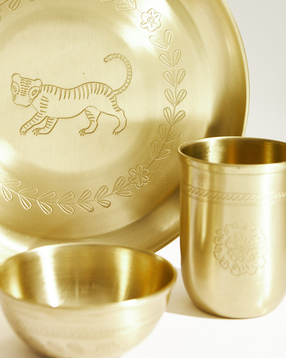 Royal Tiger Daawat Thaal Set Gift Box | Set of 3 | Brassware