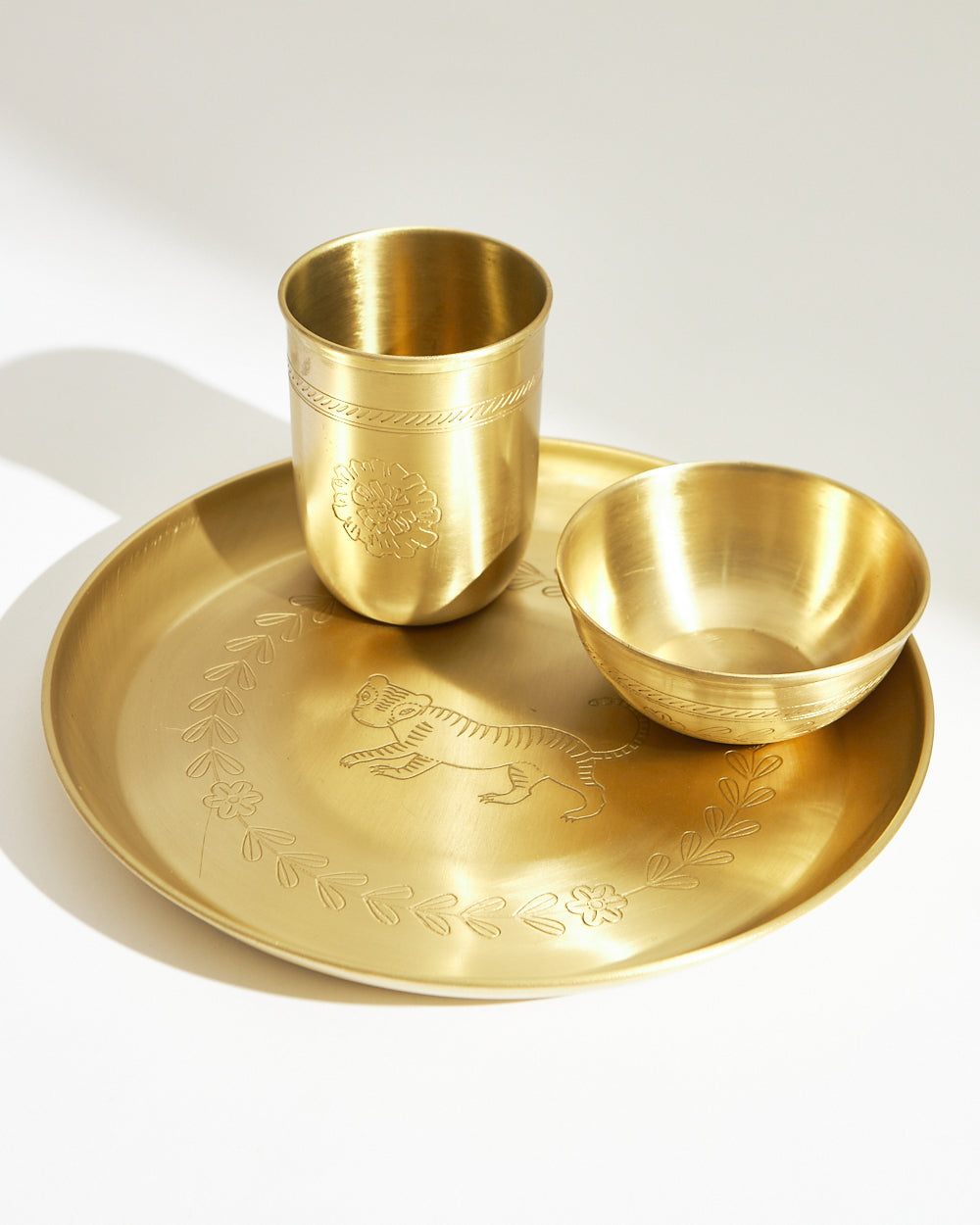 Royal Tiger Daawat Thaal Set Gift Box | Set of 3 | Brassware